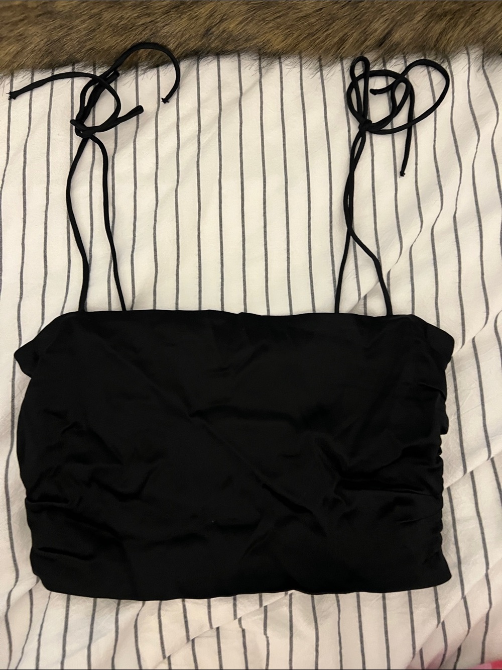 Zara Black Tie-Shoulder Satin Crop Camisole